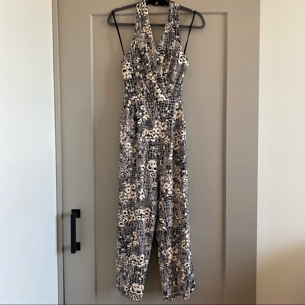 Anthropologie Black and White Halter Jumpsuit